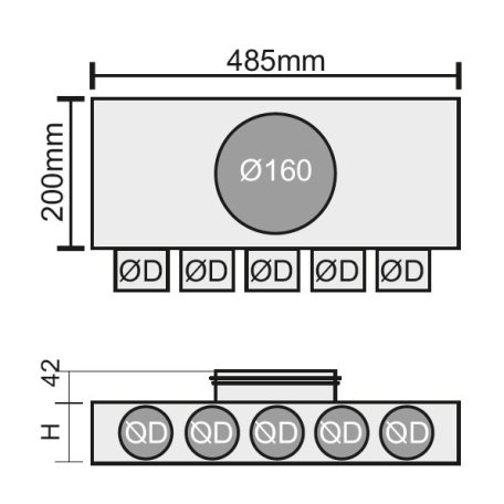 RKJ 05-ös horganyzott acél egysoros osztódoboz, 75 mm-es leágazásokkal