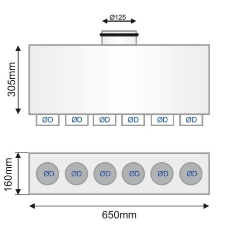 RPJ 06-os horganyzott acél horizontális egysoros osztódoboz, 75 mm-es leágazásokkal