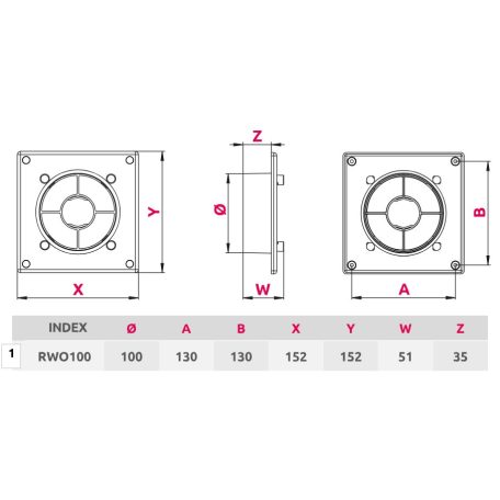 Awenta RWO100 fali rögzítő keret HSF előlapokhoz, NA100-as csonkkal, rovarhálóval