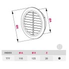 Awenta T77 kerek fali rács, rovarhálóval, fehér színben NA110