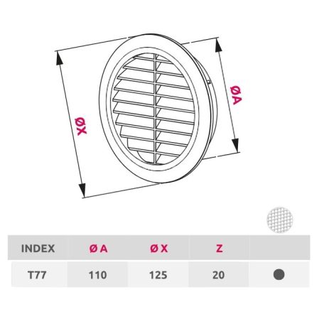 Awenta T77 kerek fali rács, rovarhálóval, fehér színben NA110