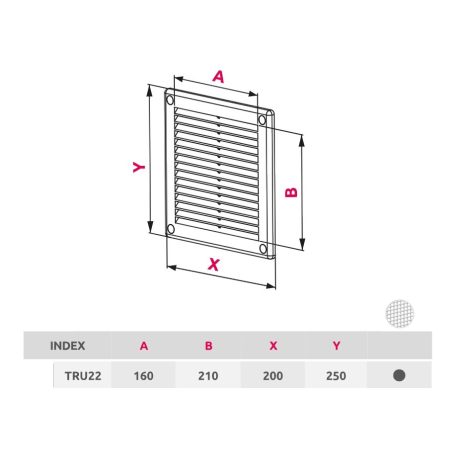 Awenta TRU22BR négyszögletes fali rács 200X250, rovarhálóval, barna színben