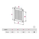 Awenta TRU26 négyszögletes fali rács 460x110, rovarhálóval, fehér színben