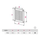 Awenta TRU2 négyszögletes fali rács 150X150, rovarhálóval, fehér színben