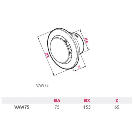 Awenta PRO VAW75 elszívó légszelep közvetlenül a 75mm-es csövekre