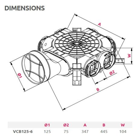 Awenta PRO VCB125-6 antibakteriális műanyag osztódoboz 75-mm rendszerekhez, oldalsó csatlakozással