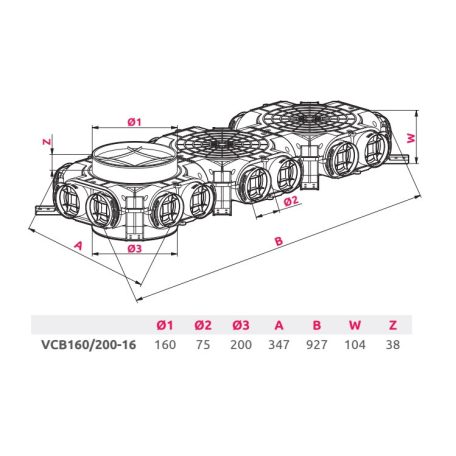 Awenta PRO VCB160/200-16 antibakteriális PVC szintekközti osztódoboz 75-mm rendszerekhez