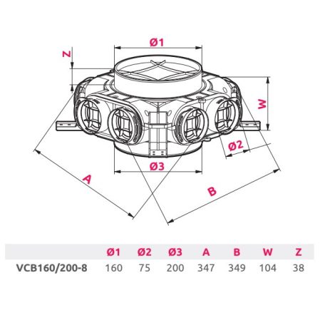 Awenta PRO VCB160/200-8 antibakteriális PVC szintekközti osztódoboz 75-mm rendszerekhez