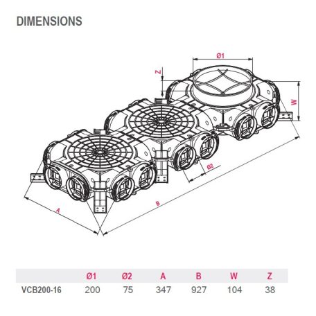 Awenta PRO VCB200-16 antibakteriális műanyag osztódoboz 75-mm rendszerekhez