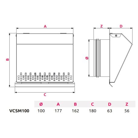 AwentapPRO VCSM100I beszívó oldali fém fali rács, rovarhálóval, INOX NA100