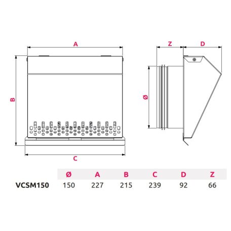 AwentapPRO VCSM150I beszívó oldali fém fali rács, rovarhálóval, INOX NA150