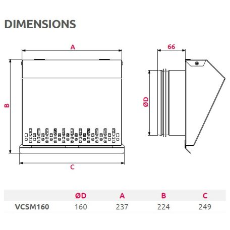 AwentapPRO VCSM160I beszívó oldali fém fali rács, rovarhálóval, INOX NA160