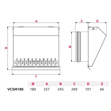 AwentapPRO VCSM180I beszívó oldali fém fali rács, rovarhálóval, INOX NA180