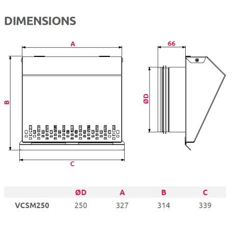 AwentapPRO VCSM250 beszívó oldali fém fali rács, rovarhálóval, fehér színben NA250