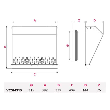 AwentapPRO VCSM315GR beszívó oldali fém fali rács, rovarhálóval, Grafit színben NA315