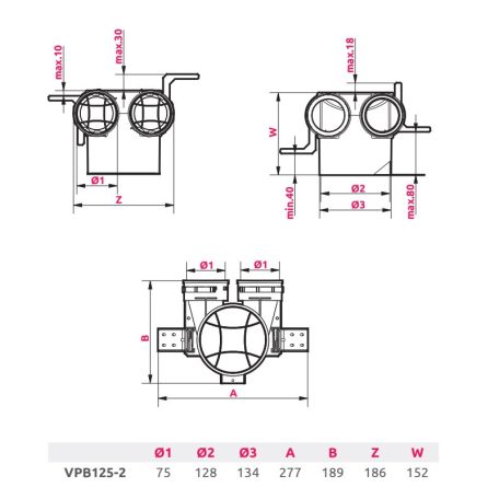 Awenta PRO VPB125-2 antibakteriális műanyag szelepfogadó 75-mm rendszerekhez