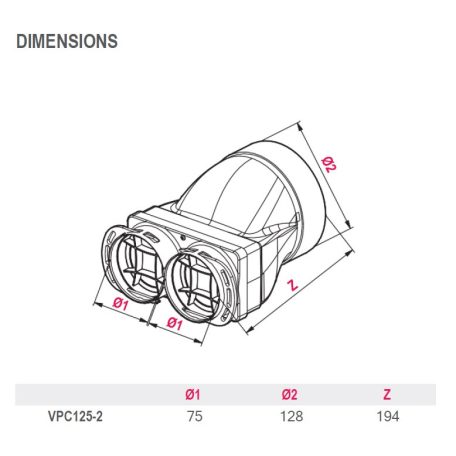 Awenta PRO VPC125-2 antibakteriális műanyag vízszintes szelepfogadó 75-mm rendszerekhez