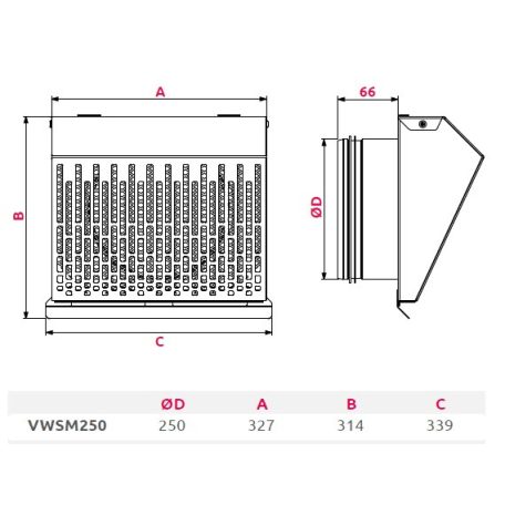 AwentapPRO VWSM250GR kifúvó oldali fém fali rács, rovarhálóval, Grafit színben NA250