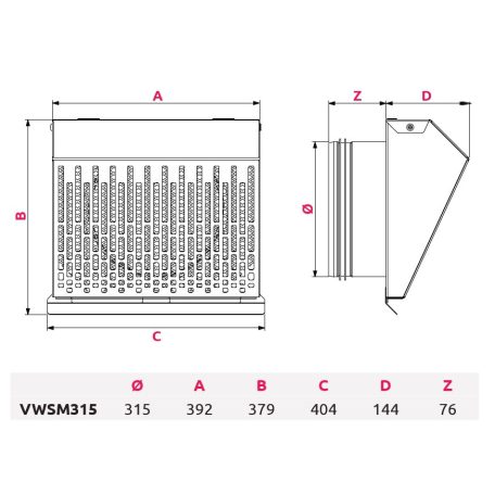 AwentapPRO VWSM315I kifúvó oldali fém fali rács, rovarhálóval, INOX NA315