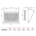 AwentapPRO VWSM315 kifúvó oldali fém fali rács, rovarhálóval, fehér színben NA315