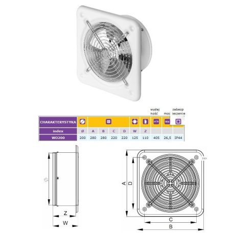 Awenta WO200 fali axiális ventilátor ABS műanyag kerettel