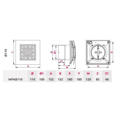 Awenta Pulsar WPAB110ZT kisventilátor, ELŐKÉSLETETÉSSEL, állítható időkapcsolóval, visszacsapó szeleppel